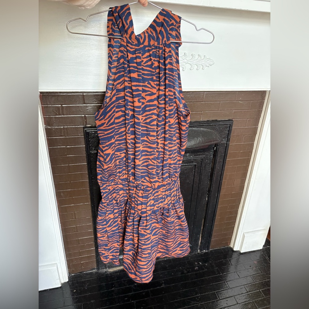 Sleeveless Tiger Stripe Midi Dress in Navy and Orange